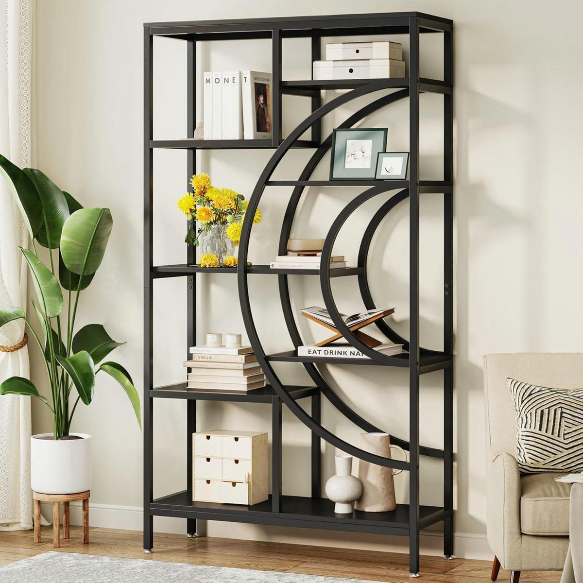 BÜCHERREGAL Geometrisch 179cm Schwarz - Schwarz, Metall (100/179/30cm)