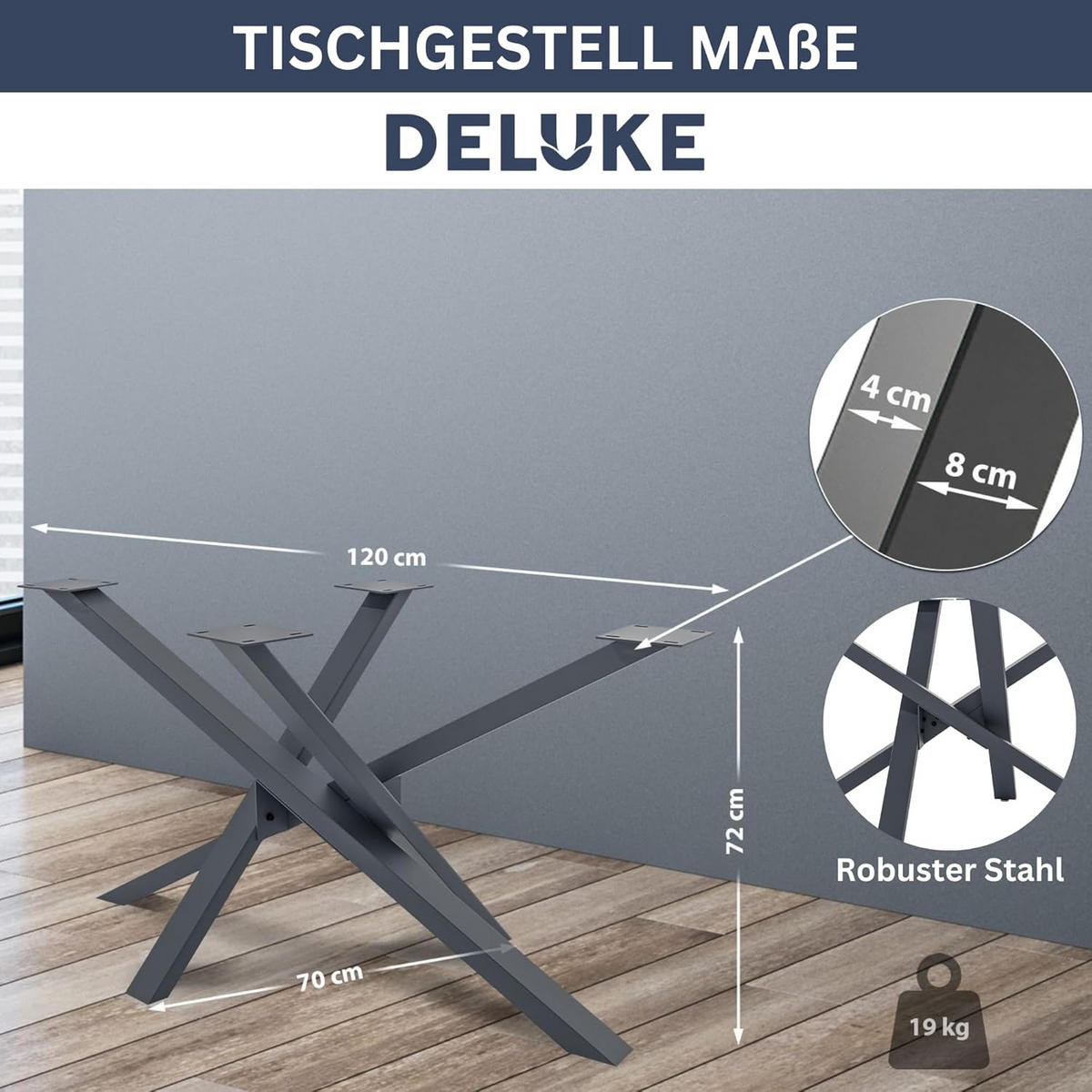 TISCHGESTELL Metall SIDER Grau 72x70x120 cm - Grau, Metall (120/72/70cm) - DELUKE