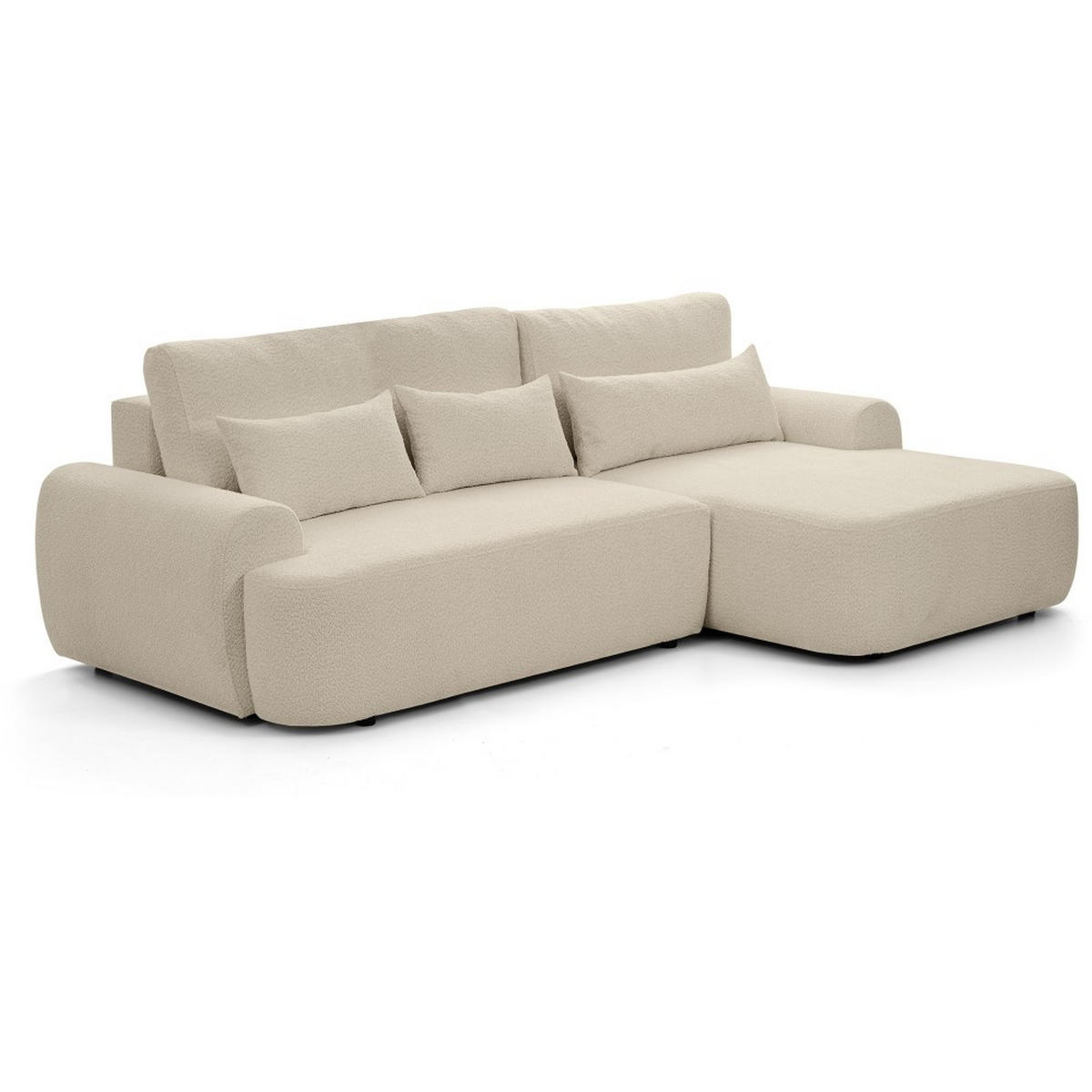 ECKSCHLAFSOFA Oliver im Bouclé-Gewebe, Beige, rechts - Beige/Schwarz, Textil (266/160cm) - Beautysofa