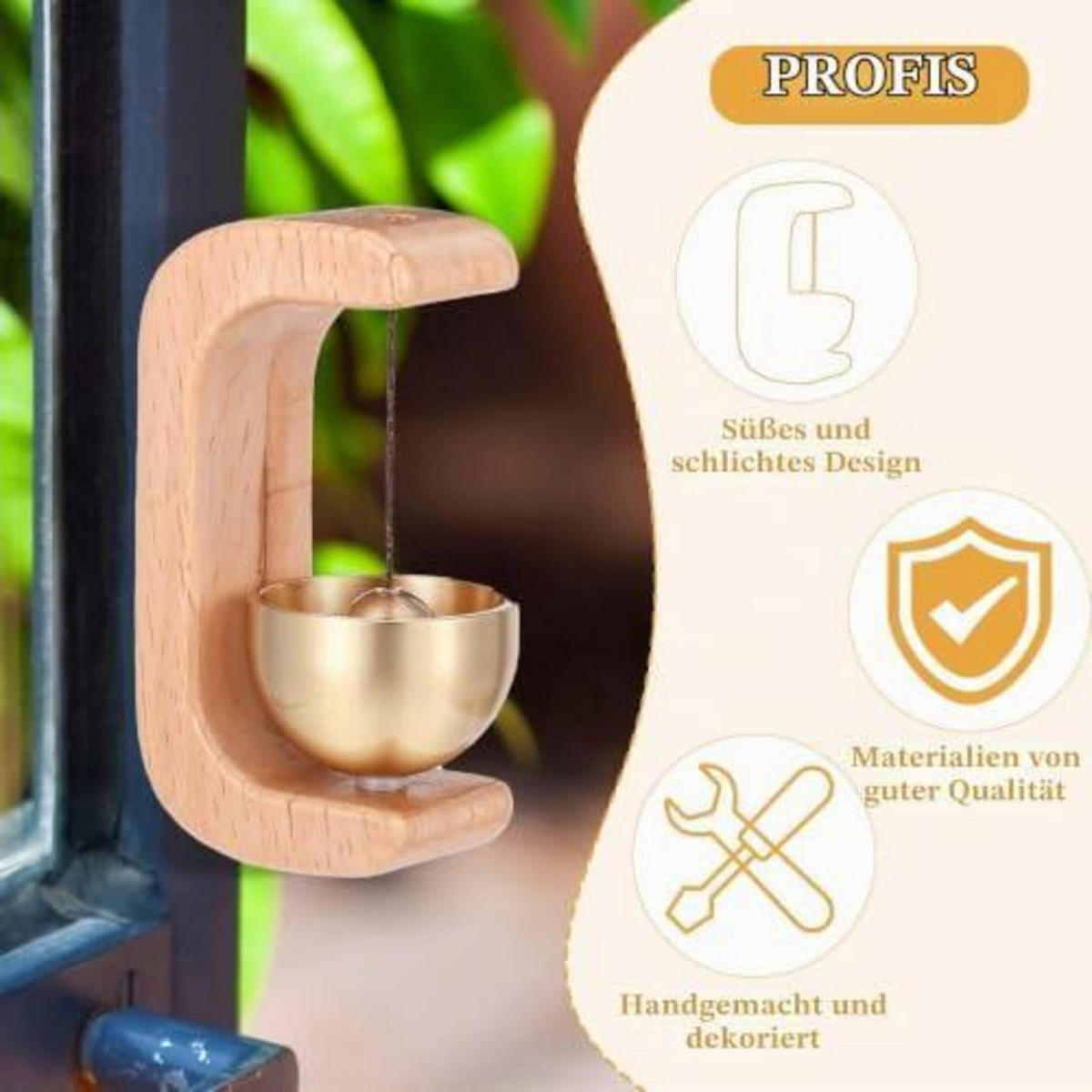 TÜRKLINGELDEKORATION Holz Windspiel magnetisch ohne Bohren - Goldfarben, Holz (4/2.5/7.5cm)
