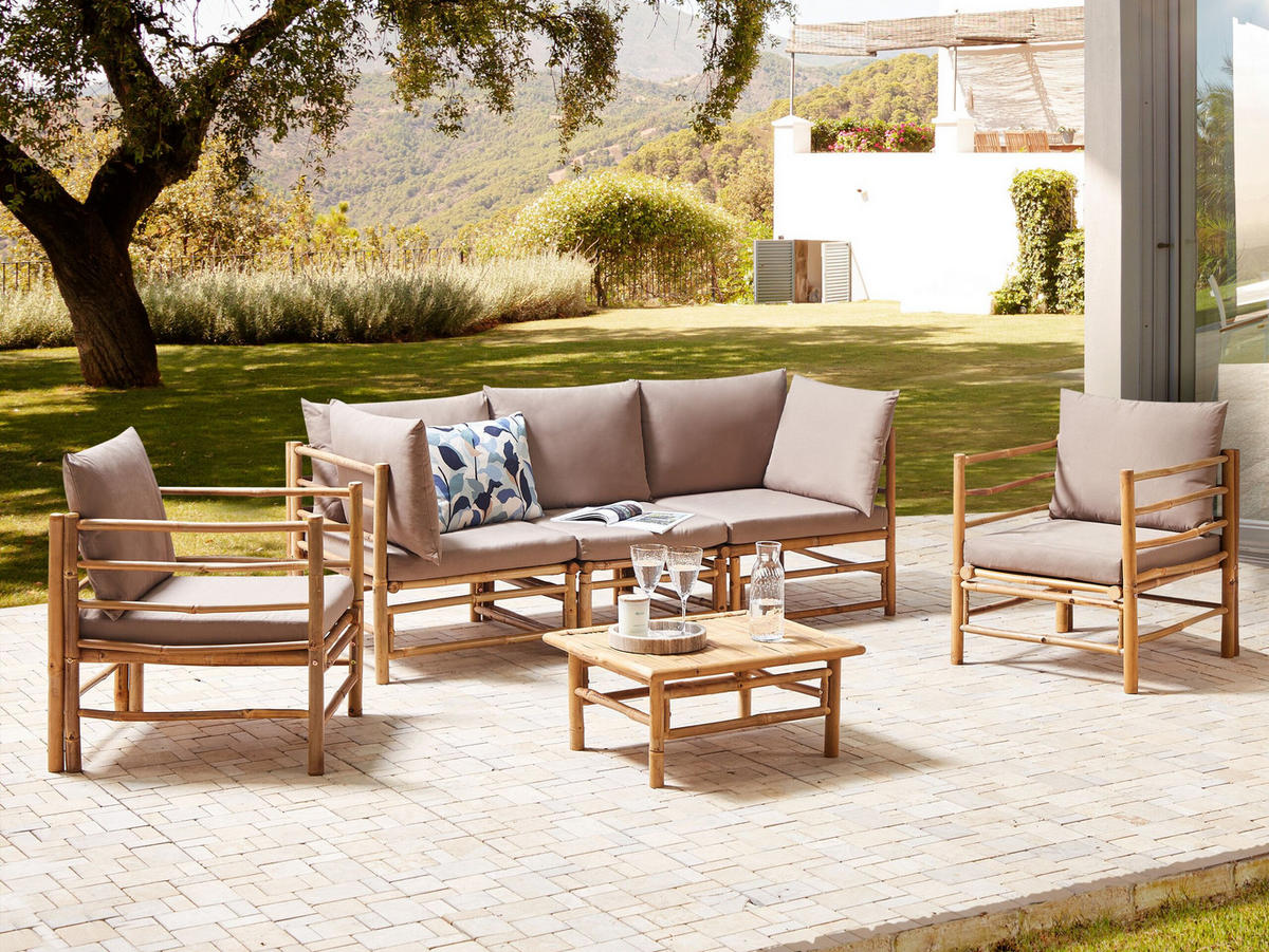 LOUNGE SET 5-Sitzer Bambusholz hellbraun 4-teilig Auflagen taupe Cerreto - Taupe, Holz - Beliani