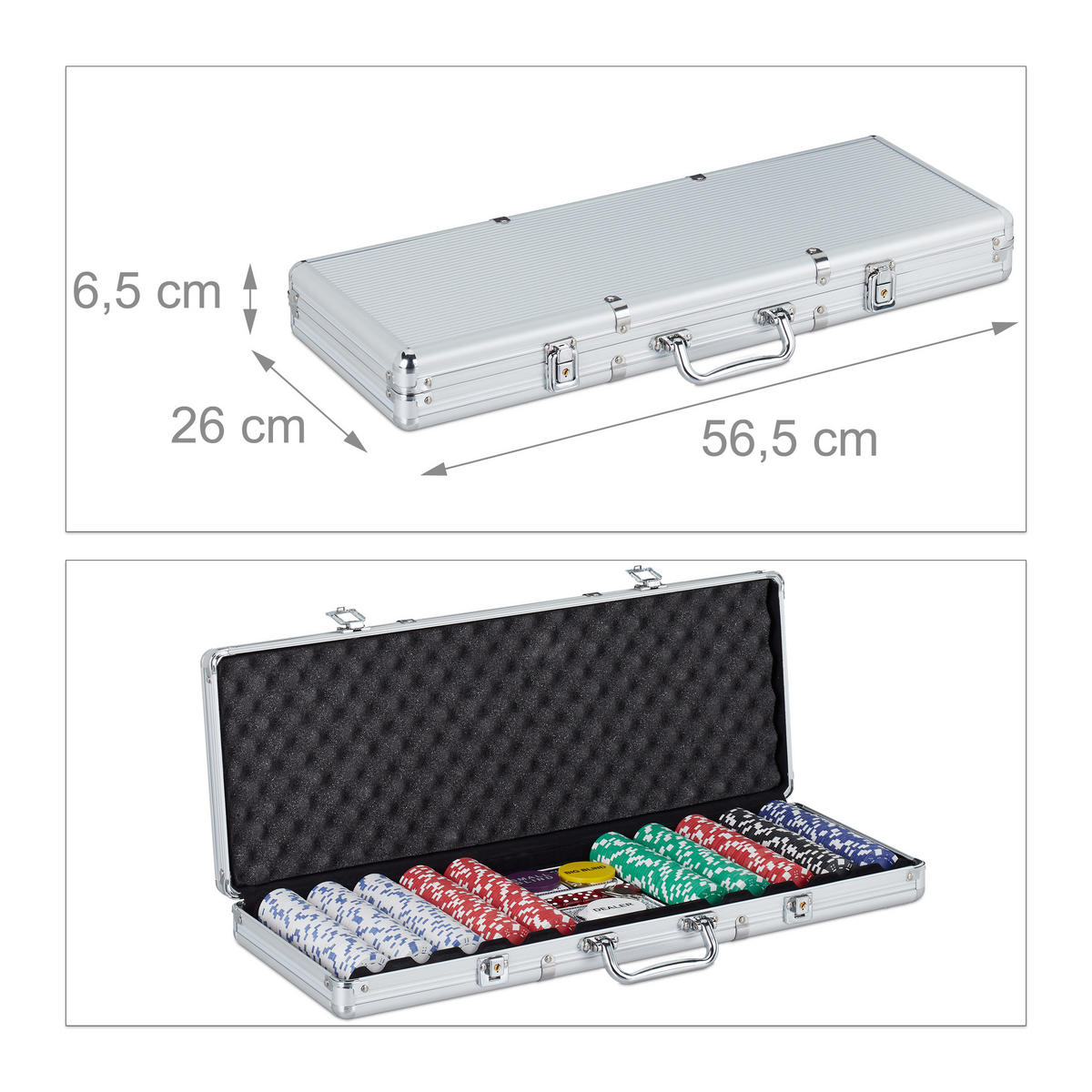 POKERKOFFER - Silberfarben, Kunststoff/Metall (56.5/6.5cm) - Relaxdays