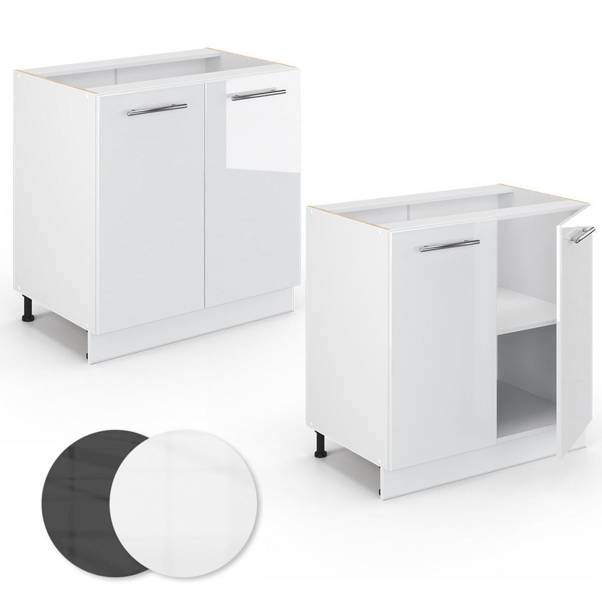 SPÜLENUNTERSCHRANK Fame-Line Weiß Hochglanz 80 cm mit Regal, ohne AP - Weiß Hochglanz/Weiß, Holzwerkstoff (80/82/51.6cm) - Vicco