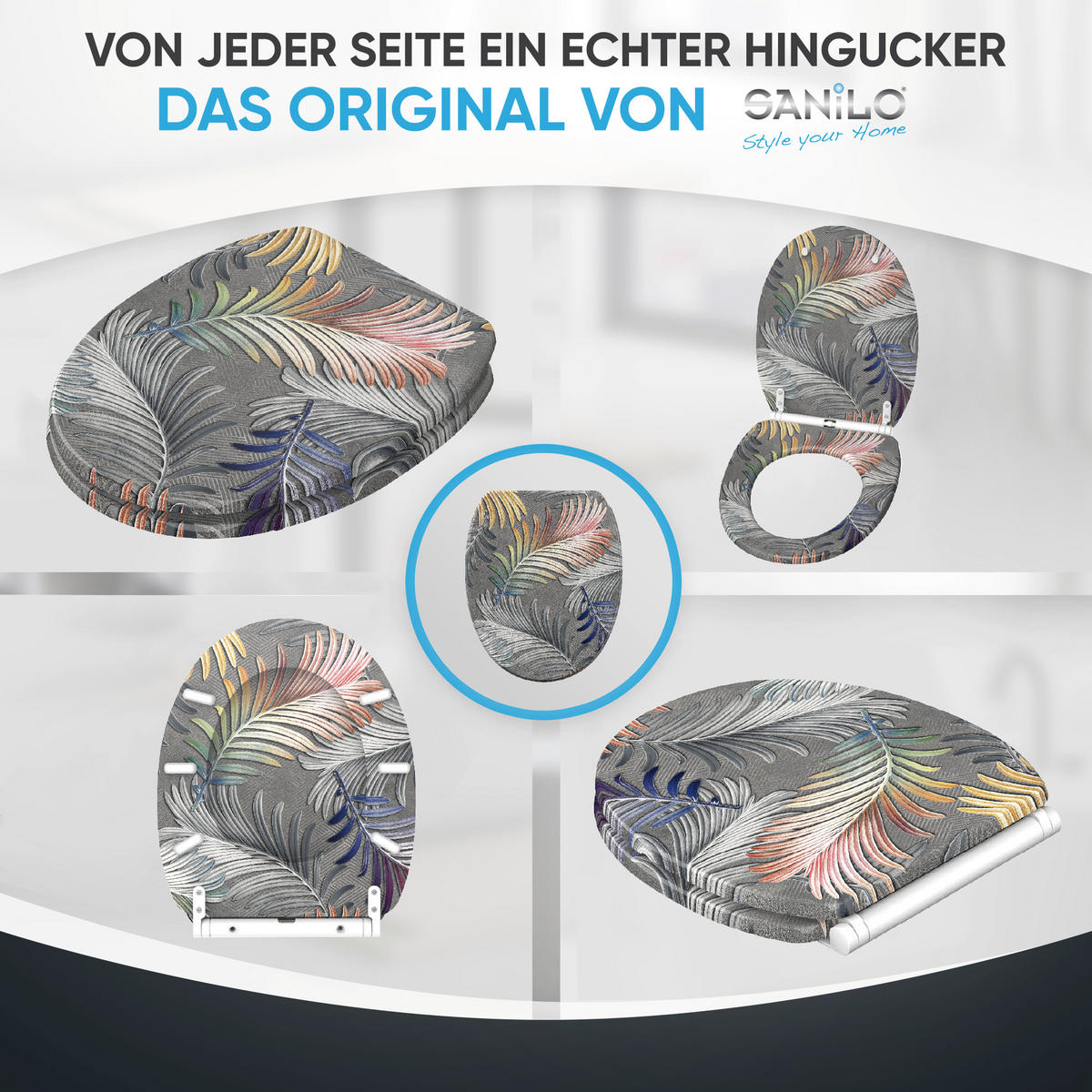 WC-SITZ mit Absenkautomatik & Top Fix Farn - Grau, Holzwerkstoff (37.7/5.5/48cm) - Sanilo