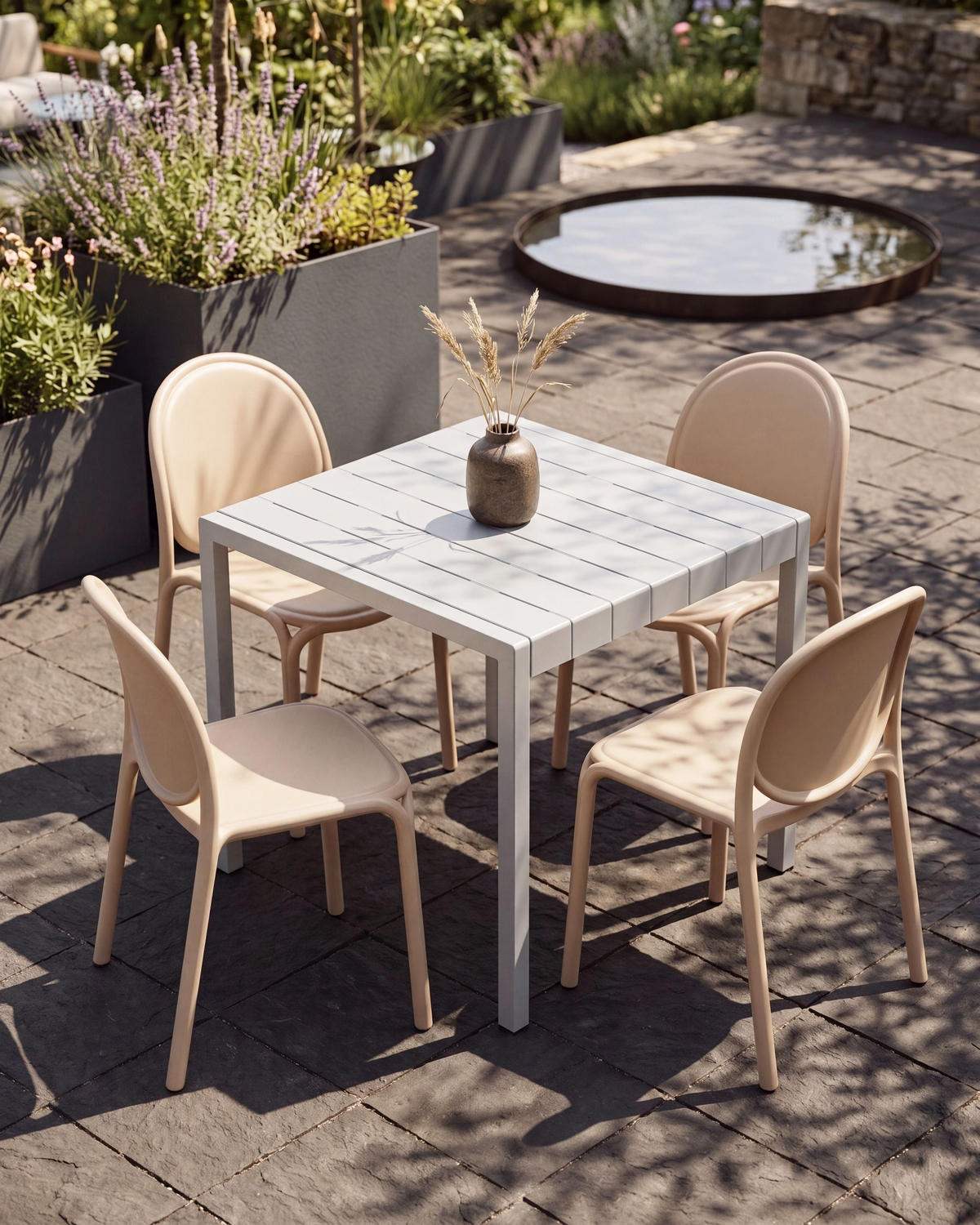 GARTENSTUHL 4er Set Beige Brugnello - Beige, Kunststoff (44/80/47cm) - Beliani