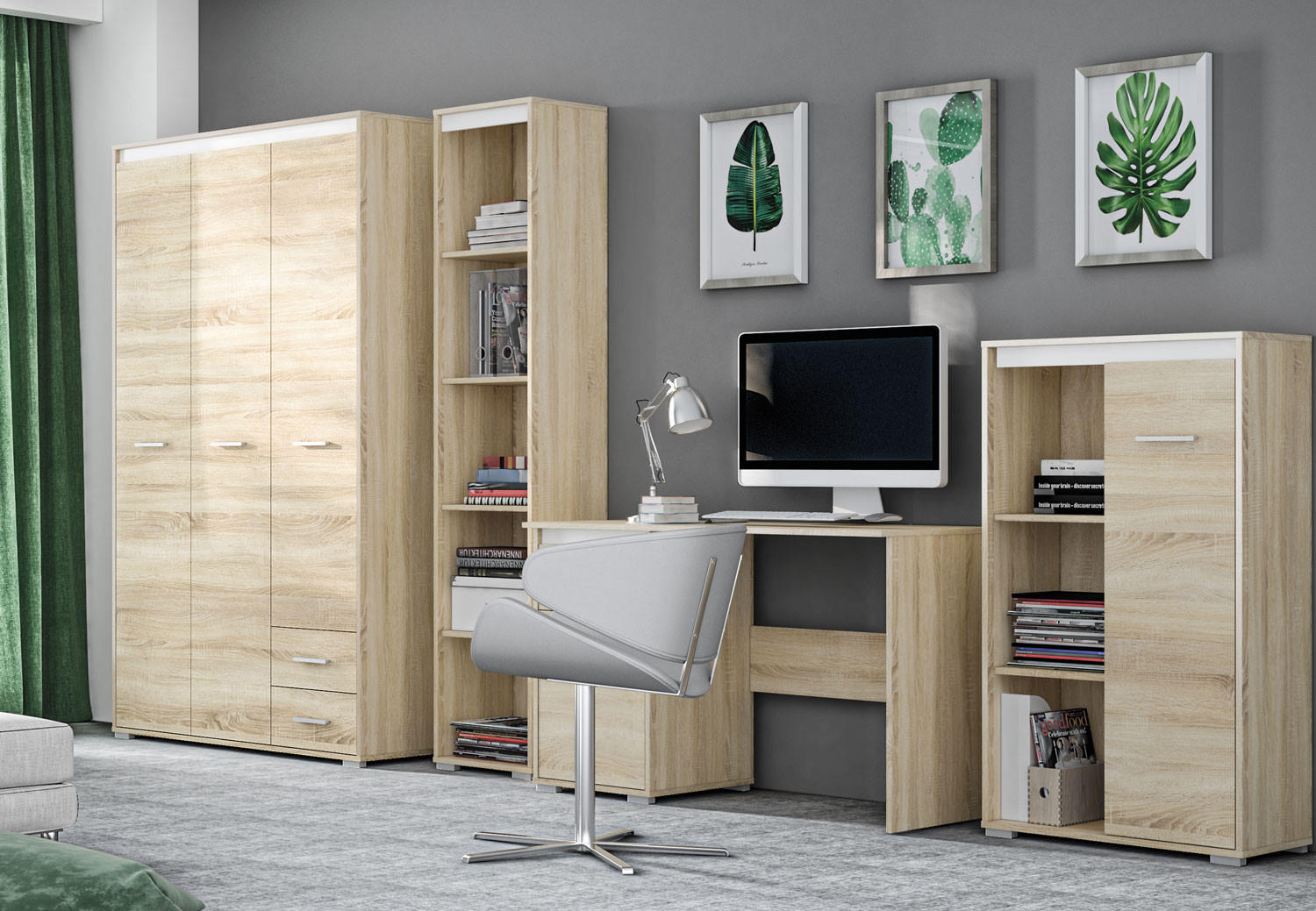 Thumbnail - Feldmann-Wohnen Kinderzimmer-Set, Braun, Holz, 11 Fächer, 3 Schubladen, Rechteckig, 349x200x55 cm, Kinder- & Jugendzimme...