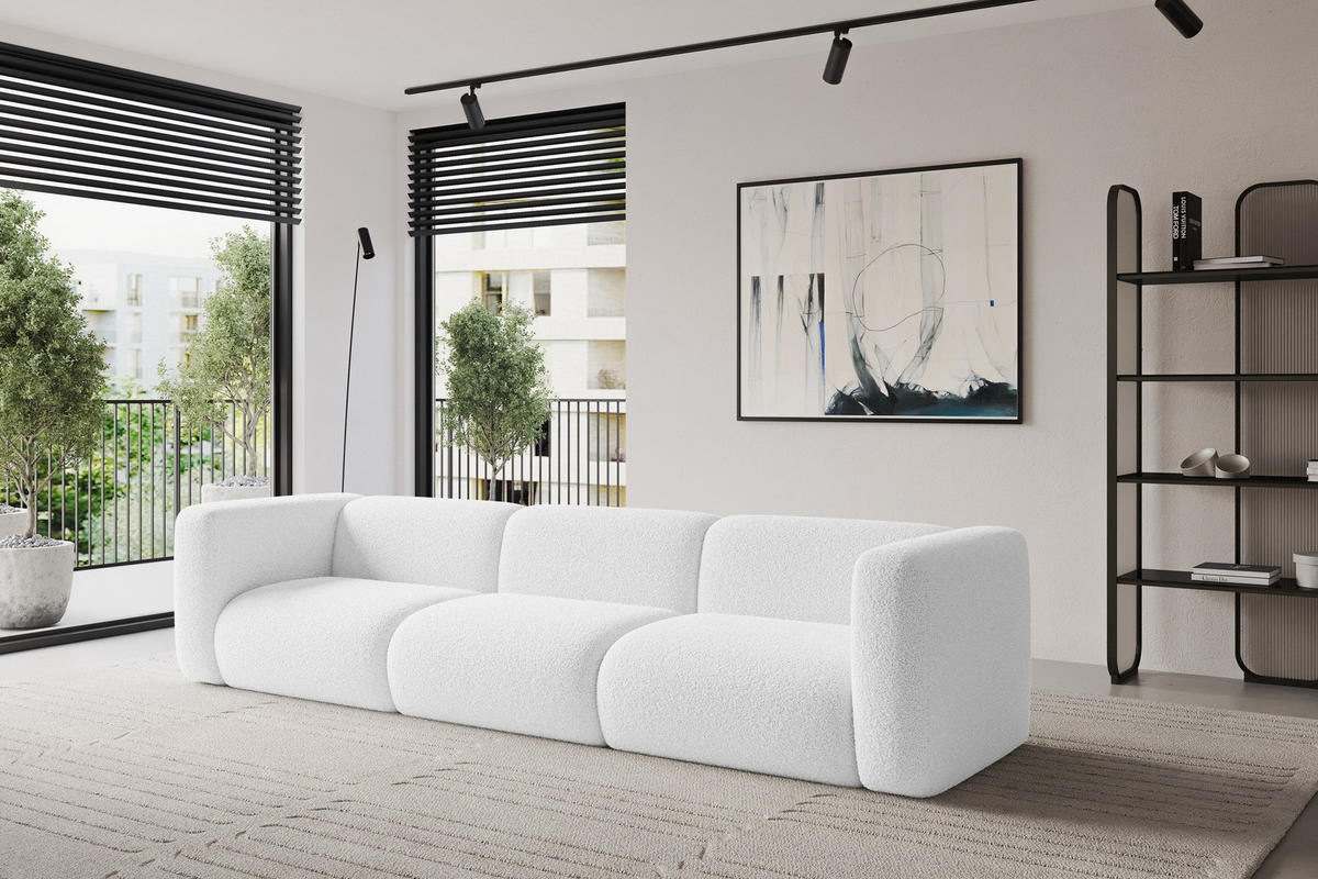 MODULARES Sofa 3-SITZER MIRA-S2 319x89x70 Weiß cm Bouclé - Schwarz/Weiß, Holzwerkstoff/Kunststoff (319/70/89cm) - ALTDECOR