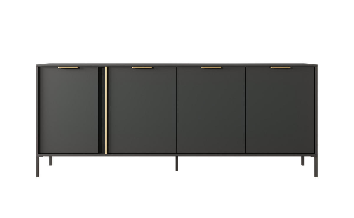 SIDEBOARD Valdi E 203 cm Anthrazit / Gold - mit 4 Türen - Anthrazit/Gelb, Holz/Holzwerkstoff (203/81/39cm) - Ravio
