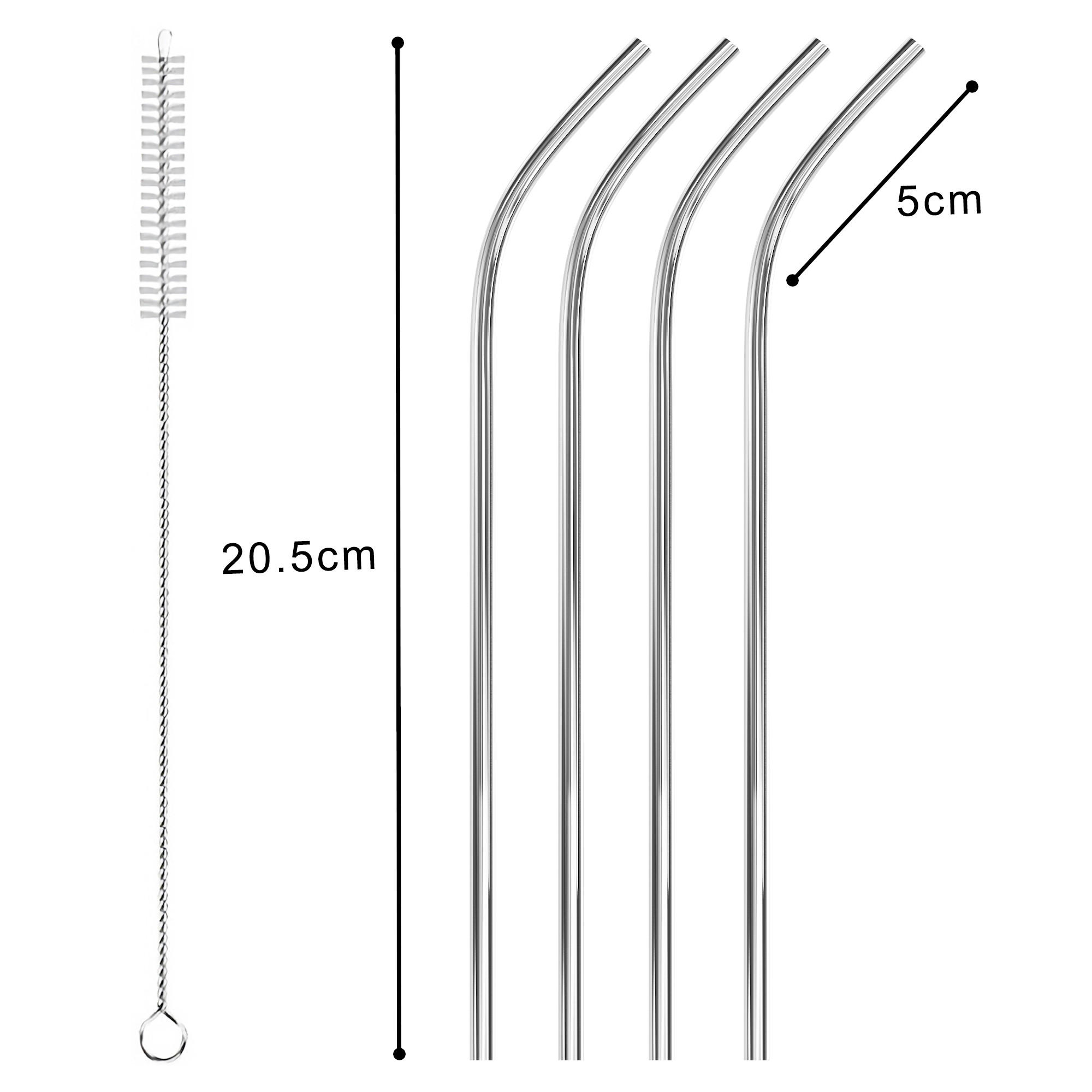 STROHHALME mit Reinigungsbürste - Silberfarben, Metall (0.6/20.5cm) - Intirilife