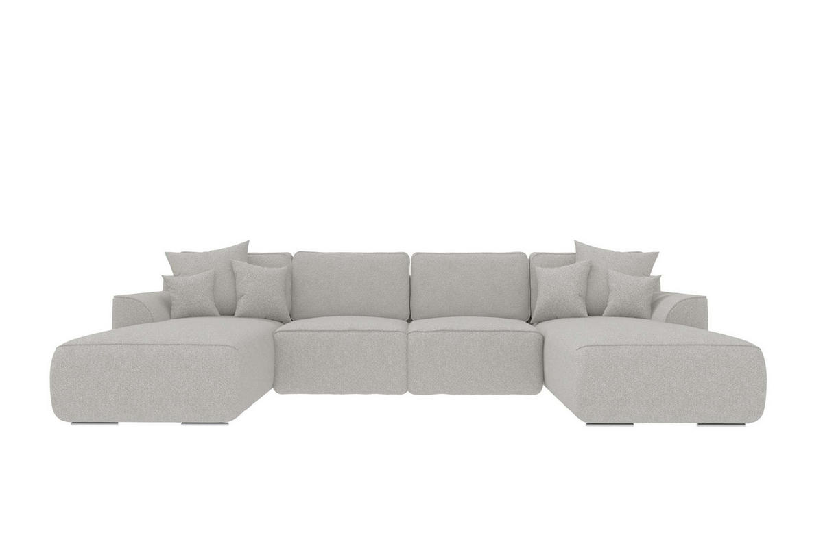 WOHNLANDSCHAFT GUSTO Strukturstoff Hellgrau inkl. Schlaffunktion - Chromfarben/Hellgrau, Kunststoff/Textil (306/96/194cm) - 99rooms