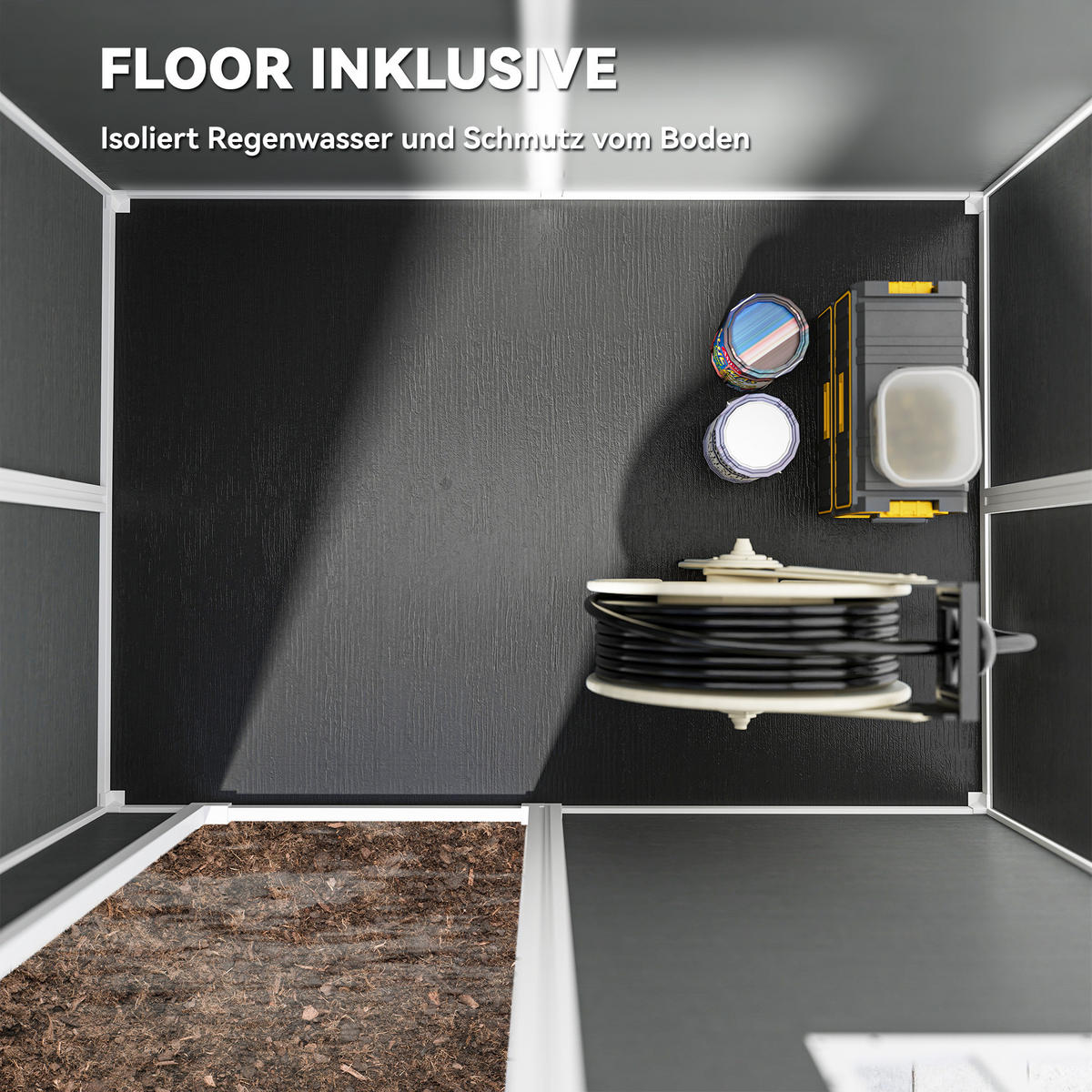 GERÄTEHAUS Kunststoff 2,1m² 186 x 130 x 199cm Geräteschuppen mit Satteldach - Grau, Kunststoff (130/199/186cm) - Outsunny