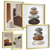 BILDER SET 5er Set - 50x50 cm & 20x30 cm & 40x60 cm Goldrahmen - Abstrakte Boho-Formen - Goldfarben, Kunststoff (40/60cm) - TULUP