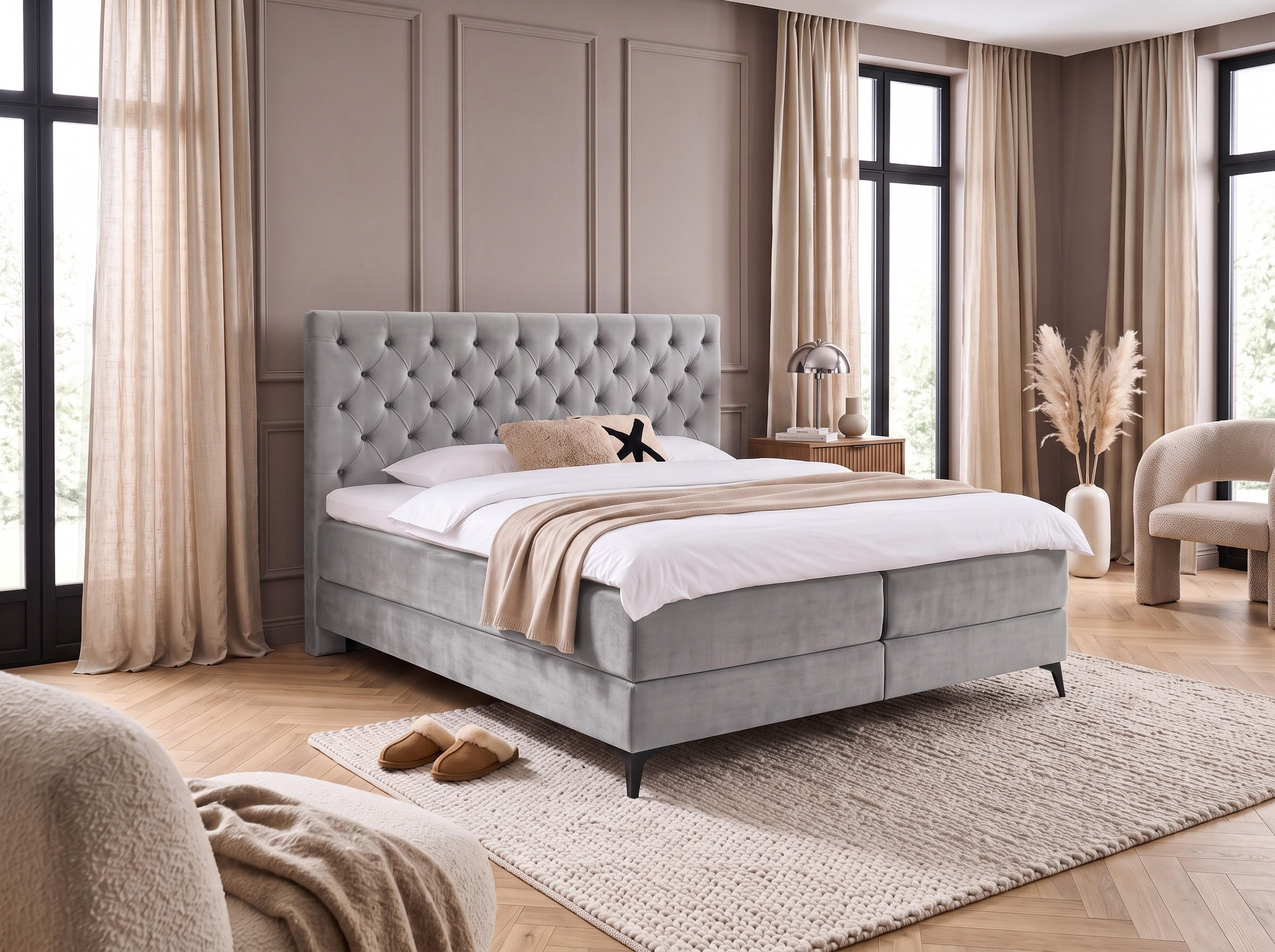 wonello Boxbett Hellgrau 200x200 cm