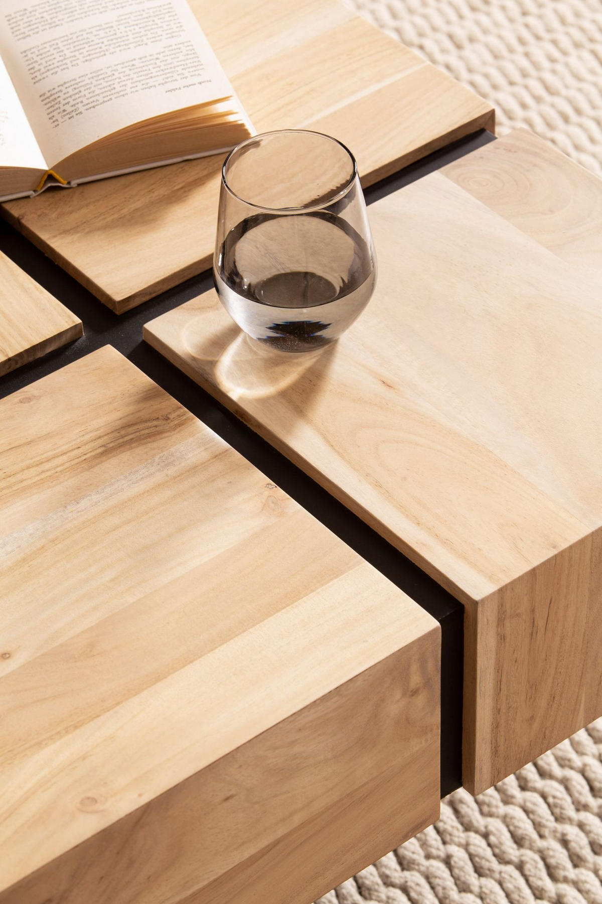 COUCHTISCH Massivholz Quadratisch Metallgestell Würfel-Form Modern, Akazie 60x60x40 cm - Schwarz/Akaziefarben, Holz/Metall (60/60/40cm) - KADIMA DESIGN