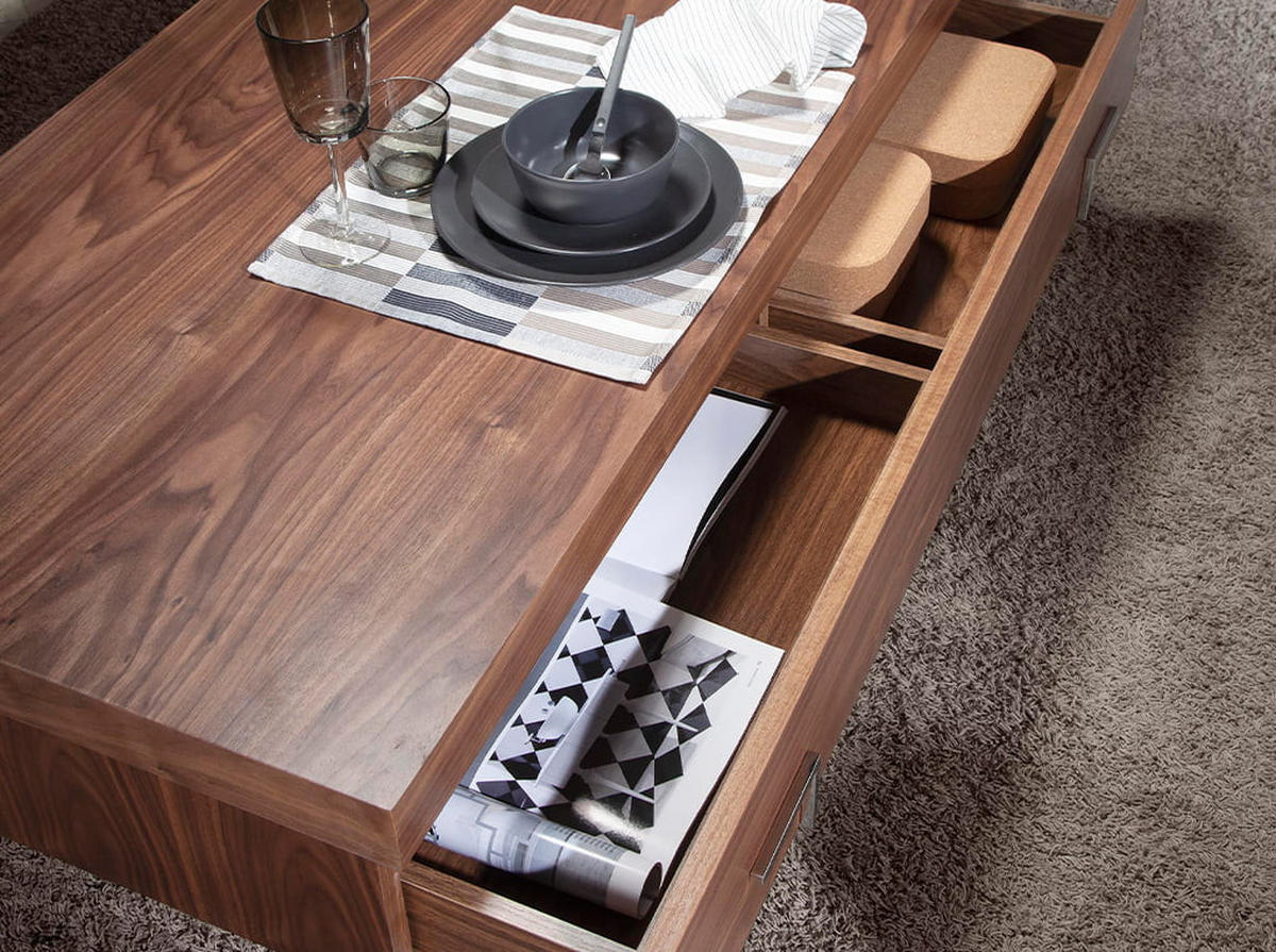 COUCHTISCH Walnuss Furnier Walnuss , Stahl - Edelstahlfarben/Nussbaumfarben, Holz (68/130/39cm) - ANGEL CERDA