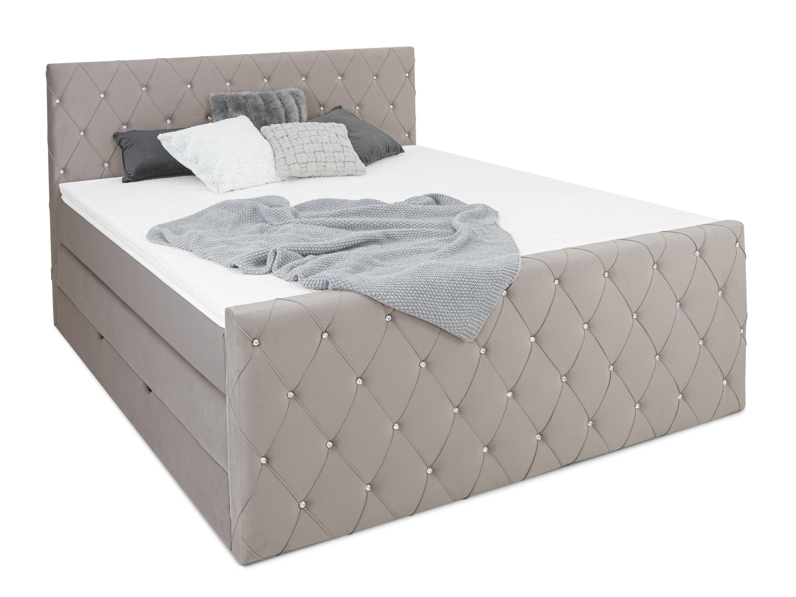BOXSPRINGBETT Dubai Grau 160 /200 cm H2/H3 Samt - Grau, Textil (160/200cm) - wonello
