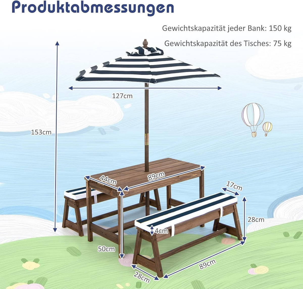 KINDERSITZGRUPPE 50cm Blau - Blau, Holz - COSTWAY