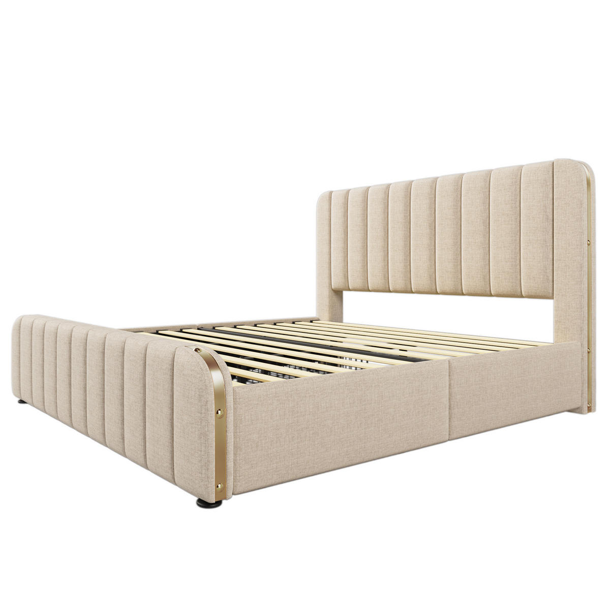 POLSTERBETT mit 4 Schubladen USB/Typ-C 180x200 cm Leinen Beige - Beige, Metall (180/200cm) - Meubliv