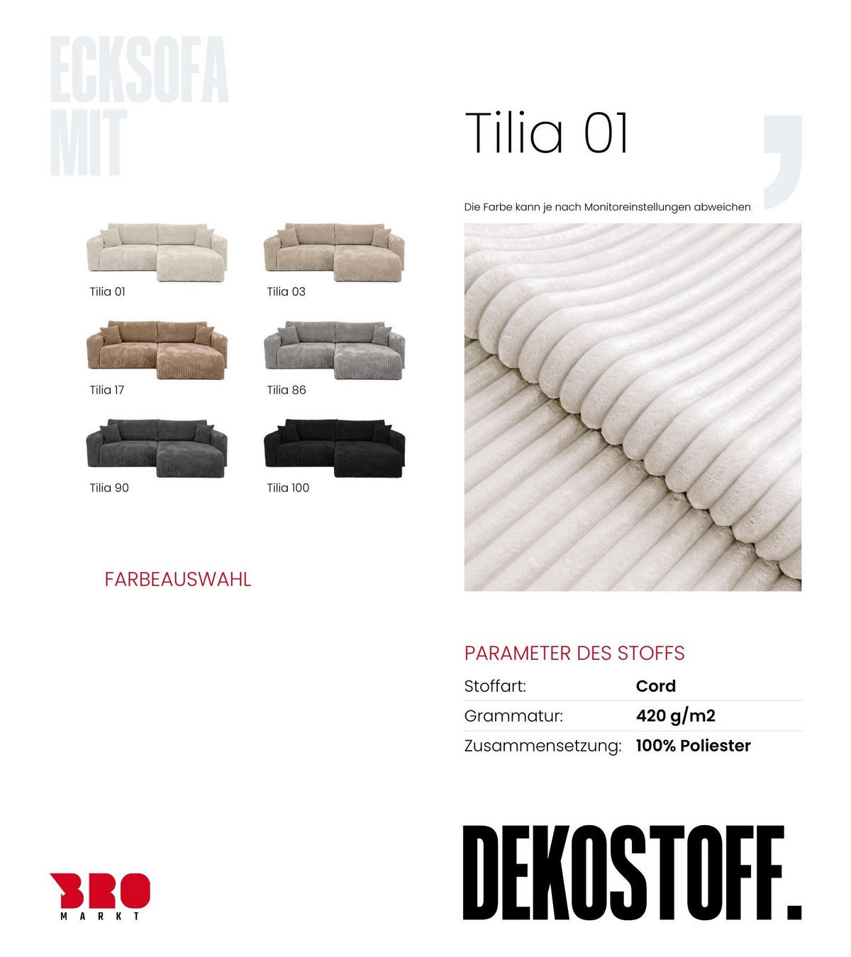 ECKSOFA mit Schlaffunktion TILIO Cream - Creme, Textil (244/148cm) - Bromarkt