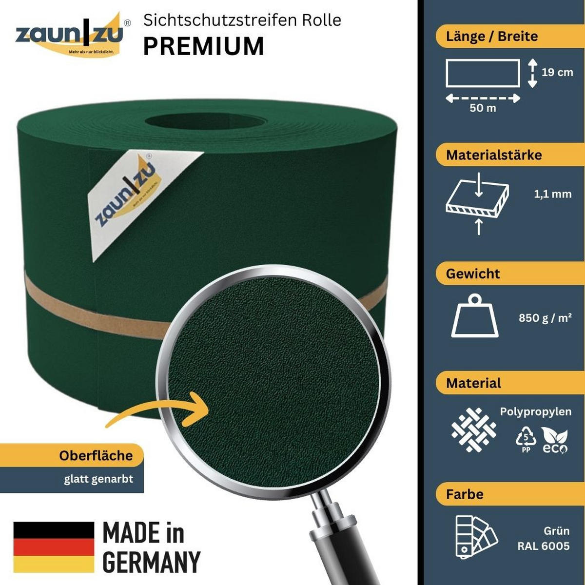 SICHTSCHUTZSTREIFEN Premium für Doppelstabmatten Zaunblende Grün, 50m - Grün, Kunststoff (5000/19cm) - ZAUN|ZU