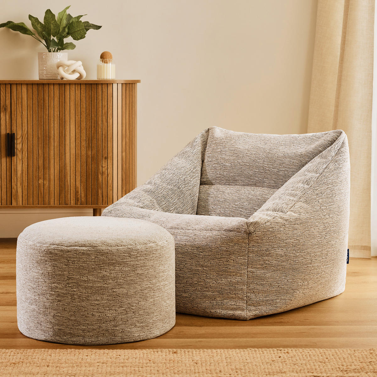 SITZSACK Sessel mit Hocker Natalia - Beige, Textil (70/65/70cm) - icon