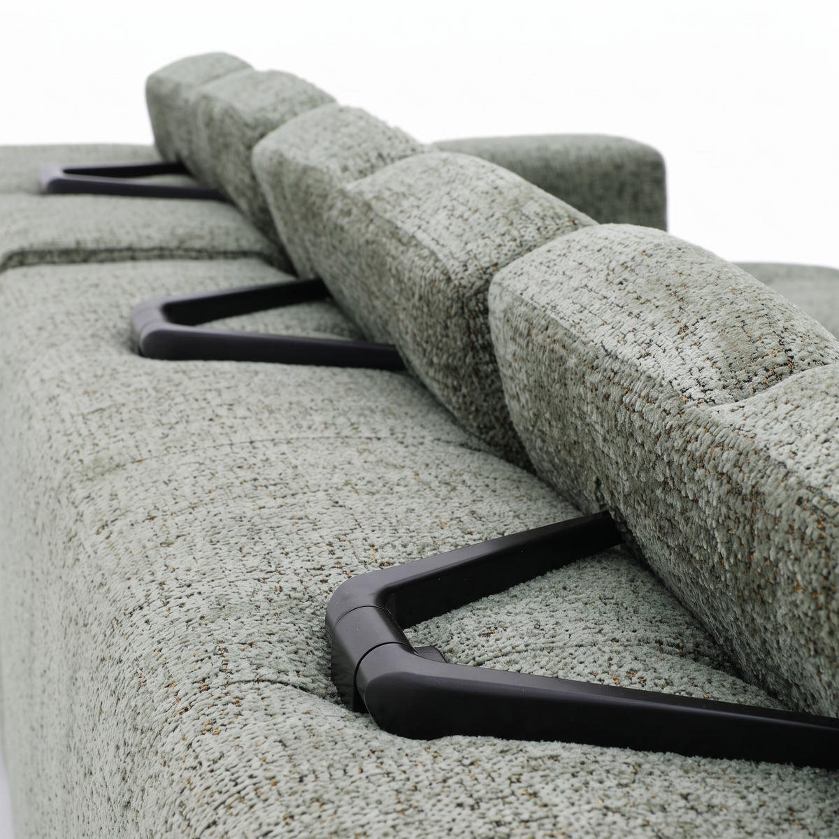 ECKSOFA TENDER Rechts mit Schlaffunktion und Verstellbare Kopfstützen, Chenille hellgrün - Schwarz/Hellgrün, Holz/Kunststoff (176/315cm) - Muffo