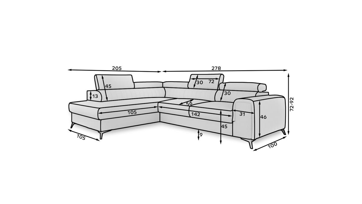 ECKSOFA Laurence mit Schlaffunktion & Bettkasten – 278 x 205 cm, verstellbare Kopfstützen - Schwarz, Kunststoff (278/205cm) - Wohnideebilder