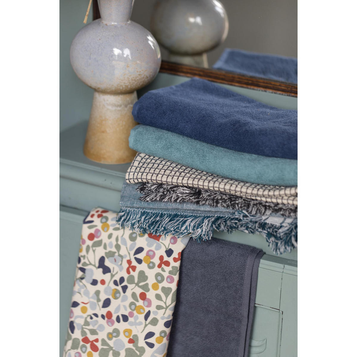 HANDTUCH MIT ÖSE Curl tintenblau 50 x 50 cm - Dunkelblau, Textil (50/50cm) - Winkler