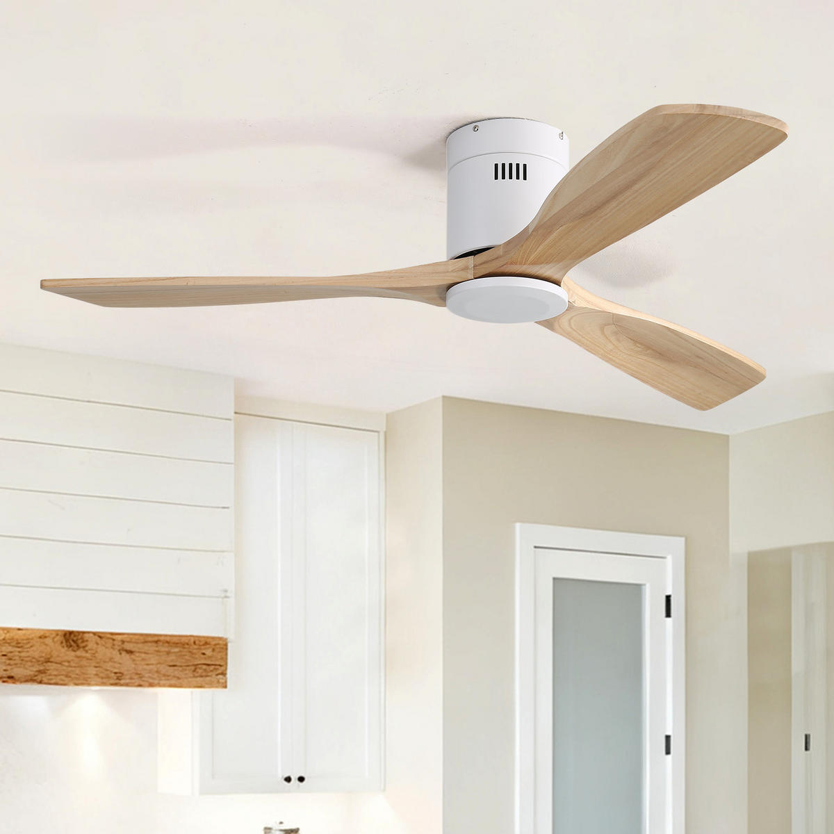 DECKENVENTILATOR DE-16349 132 cm mit 3 Massivholzflügeln & Fernbedienung - Weiß, Holz/Metall (132/132/24.5cm) - ComfortXL