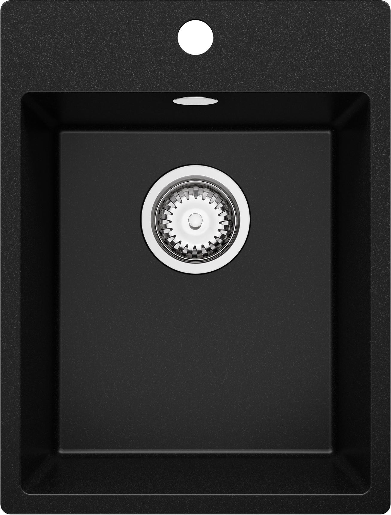 SPÜLBECKEN Riga, 2-er set Schwarz 38/50 cm 1 Becken + Ablauf-Set ab 40er Unterschrank - Chromfarben/Schwarz, Kunststoff (38/20/50cm) - Primagran
