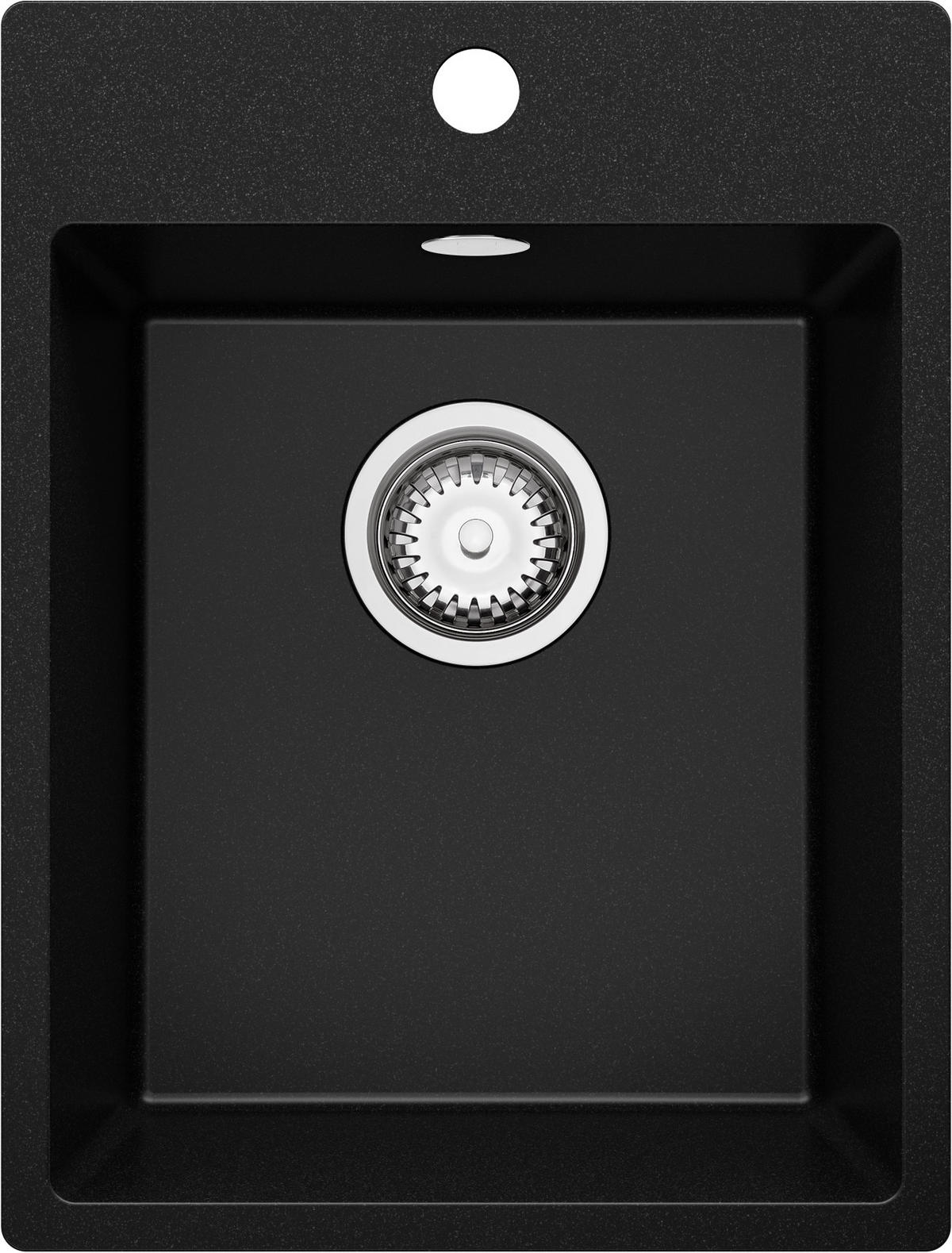 SPÜLBECKEN Riga, 2-er set Schwarz 38/50 cm 1 Becken + Ablauf-Set ab 40er Unterschrank - Chromfarben/Schwarz, Kunststoff (38/20/50cm) - Primagran