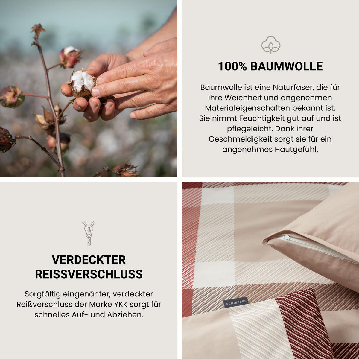 BETTWÄSCHESET Kris - Renforcé - 2-teilig - 135 x 200 cm - Beige-Rot - Rot, Textil (135/200cm) - SCHIESSER