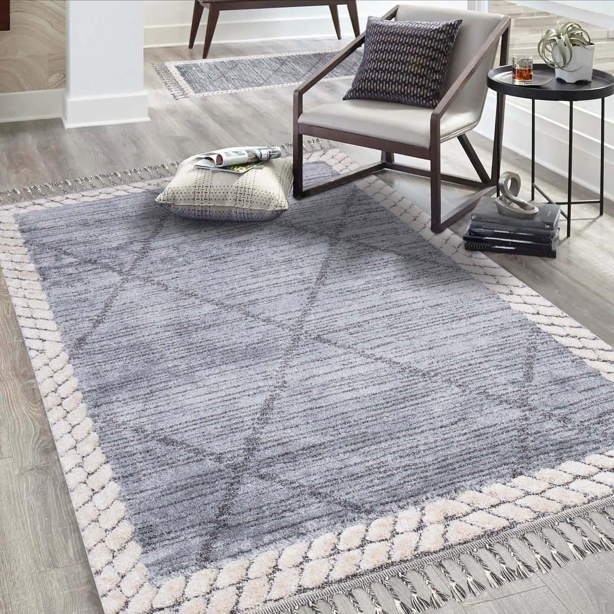 KURZFLOR-TEPPICH Valencia 909 Graublau/ Creme 120x170 cm - Blau/Creme, Textil (120/170cm) - carpet city