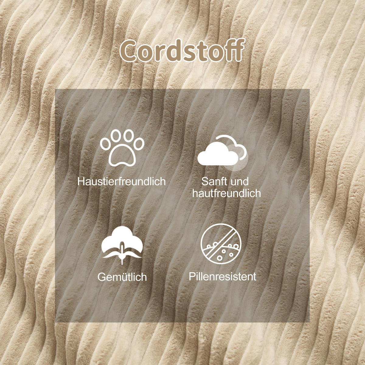 3-SITZER SOFA cord montagefrei & extratiefer sitz - Beige, Textil (293/69/104cm) - Urban Meuble