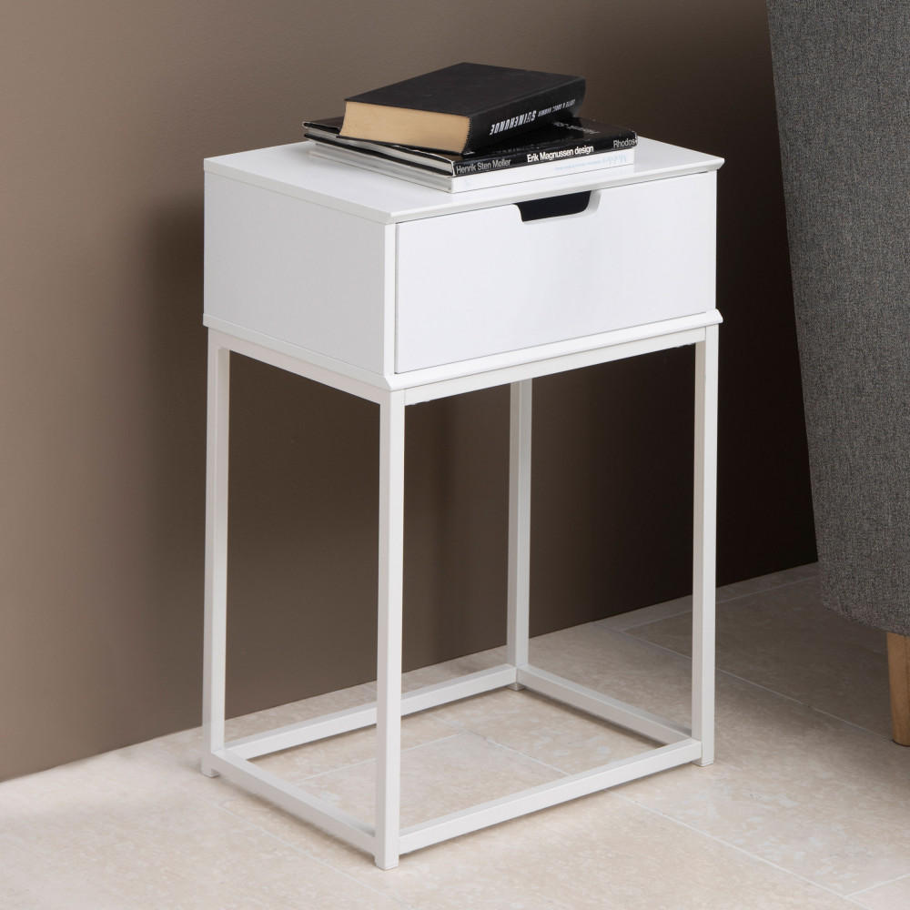 NACHTTISCH mit 1 Schublade aus Holz - ESPEJITO - Weiss - Weiß, Holz (40/62/30cm) - Drawer