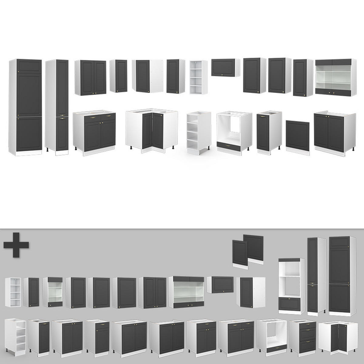 ECKKÜCHE Fame-Line Anthrazit Landhaus/Weiß 347 x 257 cm ohne AP - Dunkelgrau/Weiß, Holzwerkstoff (347/81.6/46cm) - Vicco