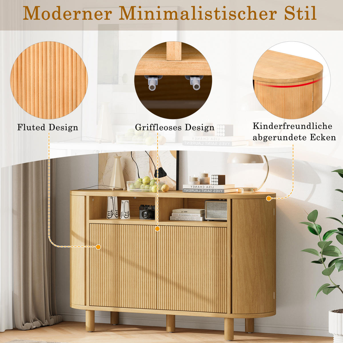 KOMODA z MDF 120x38x77 cm přírodní s nastavitelnými policemi a nožkami, 3D reliéfním čelem - přírodní, kompozitní dřevo (120/77/38cm) - Modfu