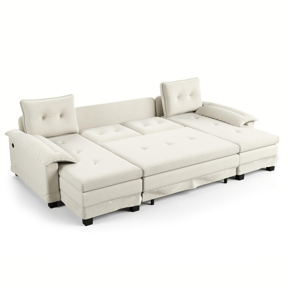 SOFA-BETT U-Form mit USB und Schlaffunktion 278 cm Chenille Beige - Beige, Textil (127/87/278cm) - Meubliv