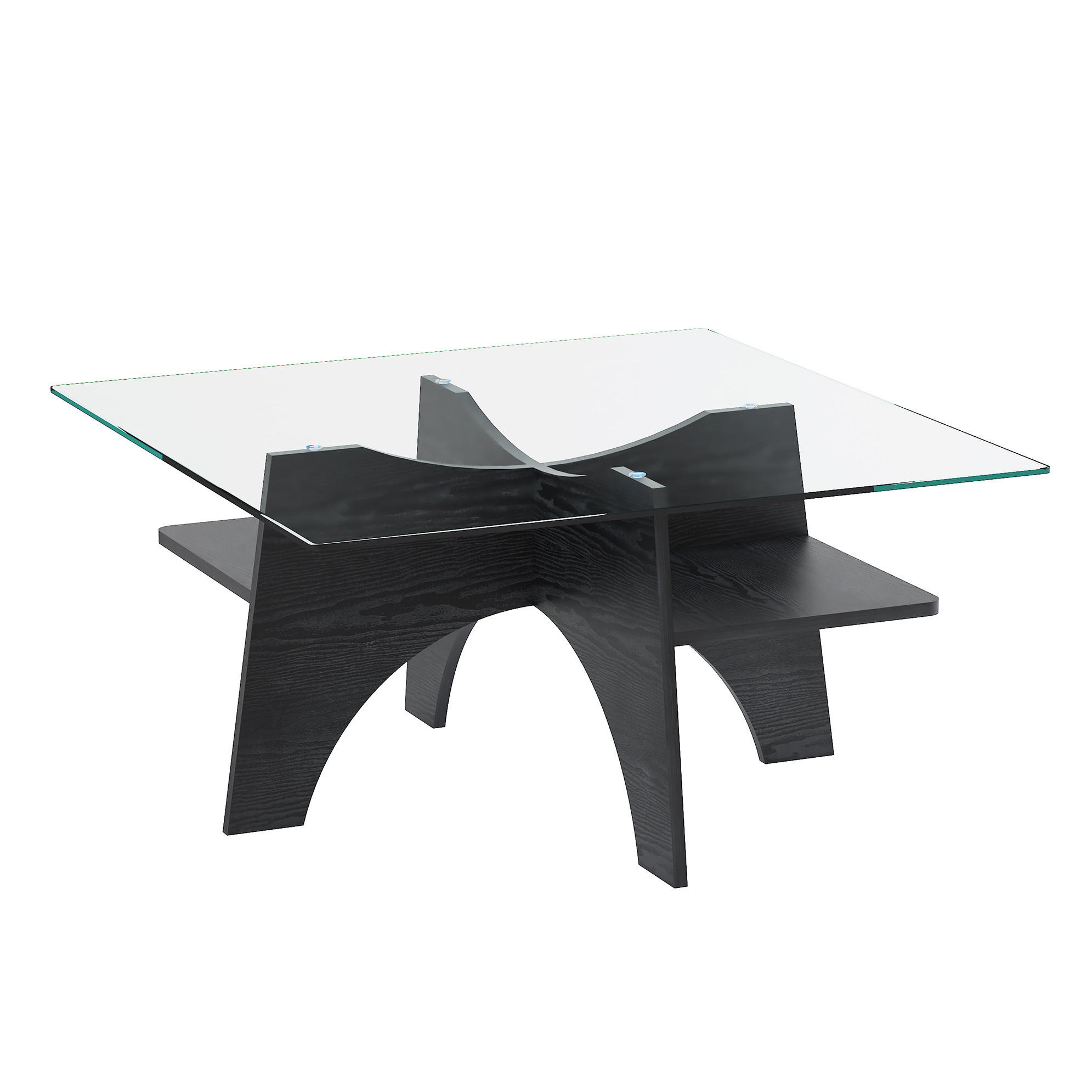 COUCHTISCH 80/80/40 cm mit Ablagefach und Sicherheitsglasplatte, MDF in schwarzer Holzoptik/Transparent - Schwarz, Holzwerkstoff (80/80/40cm) - Redom