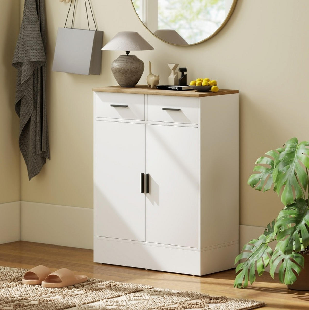 SIDEBOARD 68.6/35/90.3 cm Weiß aus Holz mit verstellbarem Regal - Weiß, Holz (35/90.3/68.6cm) - OKMYHOME