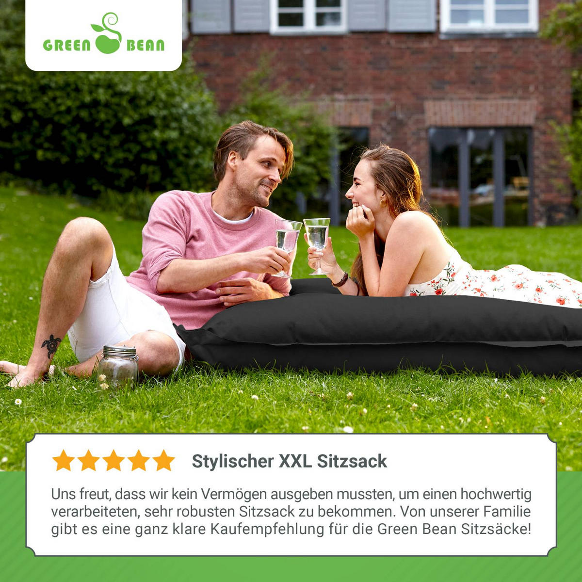 RIESEN-SITZSACK "Square" 120x160cm 270 L - Schwarz, Textil (120/25/160cm) - Green Bean