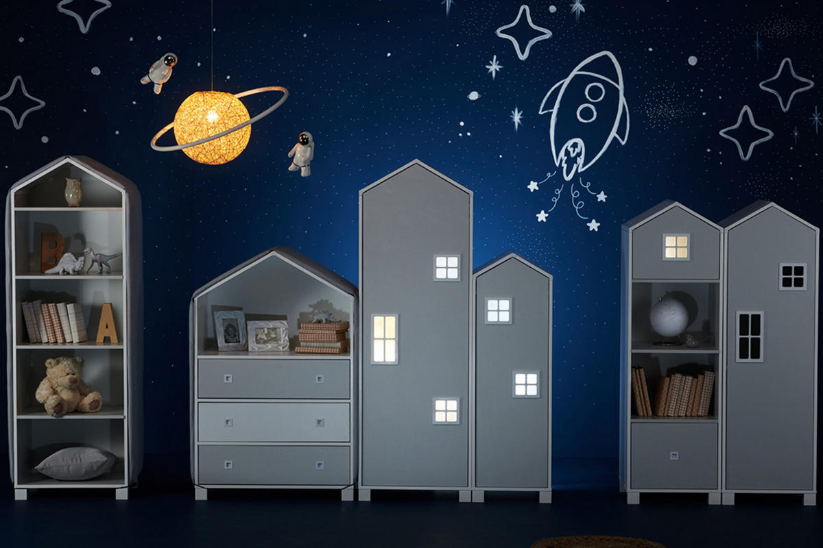KINDERBÜCHERREGAL MIRUM 4 Einlegeböden, Weiß/Grau - Weiß/Grau, Holz (57/173/45cm) - KONSIMO®