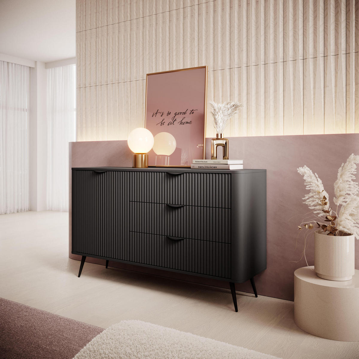 SIDEBOARD LANTE Schwarz 138x38x81 cm - Schwarz, Holzwerkstoff (138/81/38cm) - FURNLUX