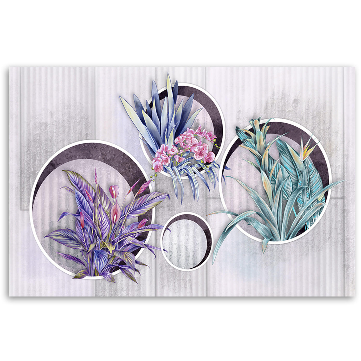 WANDBILD quadratkisten regale mit blumen - Silberfarben, Textil (60/40cm) - Feeby