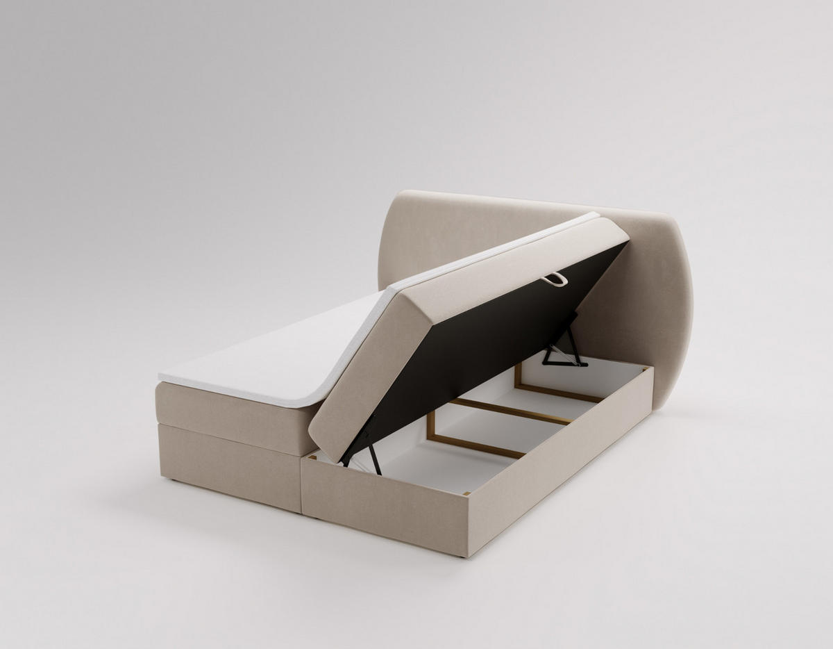 BOXBETT Bloom mit abgerundetem Kopfteil, Stoff Komodo Dunkelbeige 180x200 cm - Cappuccino, Holz (180/200cm) - Kaiser Möbel
