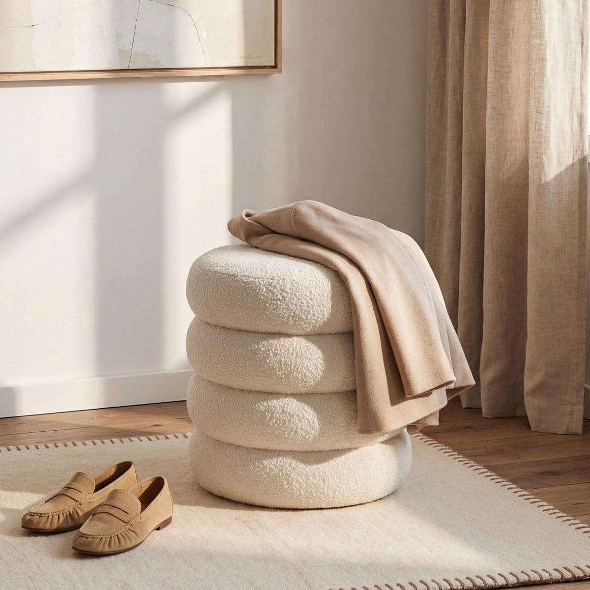 POUF Roma Weiß 40 cm x 42 cm - Weiß, Textil (40/42/40cm) - Klast Home