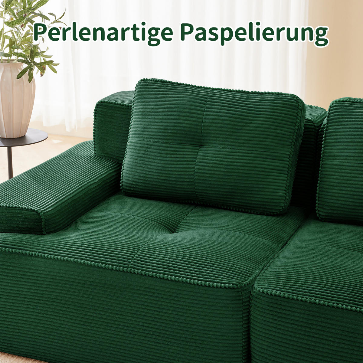 MODULÁRNÍ pohovka z manšestru 382x177x69 cm zelená, bez montáže, s protiskluzovou základnou - zelená barva, textil (177/382cm) - Modfu