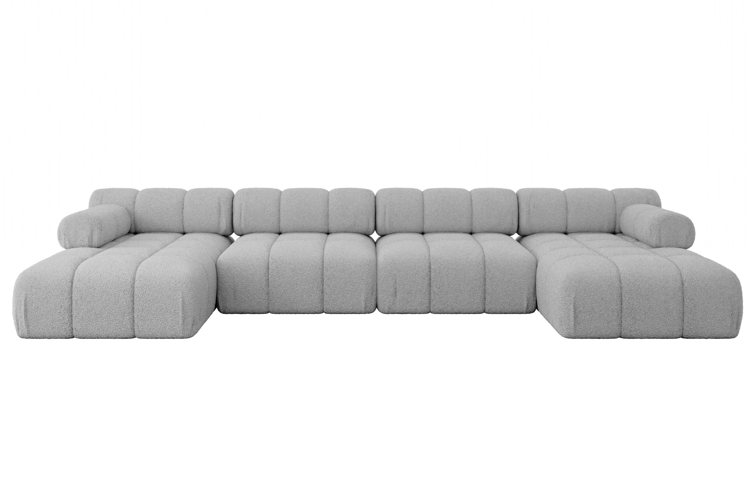WOHNLANDSCHAFT modulares Sofa Tesso-U2 - 380x160x70 cm Hellgrau Bouclé - Hellgrau, Holzwerkstoff/Textil (380/70/160cm) - ALTDECOR