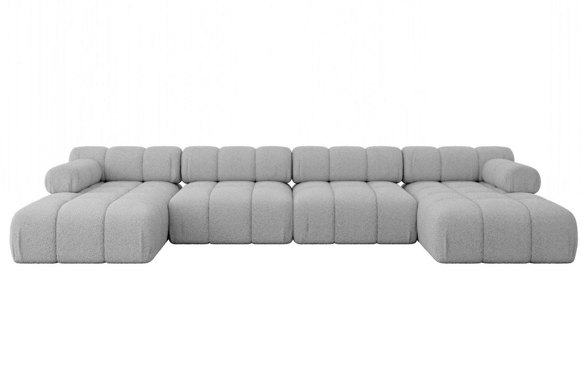 WOHNLANDSCHAFT modulares Sofa Tesso-U2 - 380x160x70 cm Hellgrau Bouclé - Hellgrau, Holzwerkstoff/Textil (380/70/160cm) - ALTDECOR