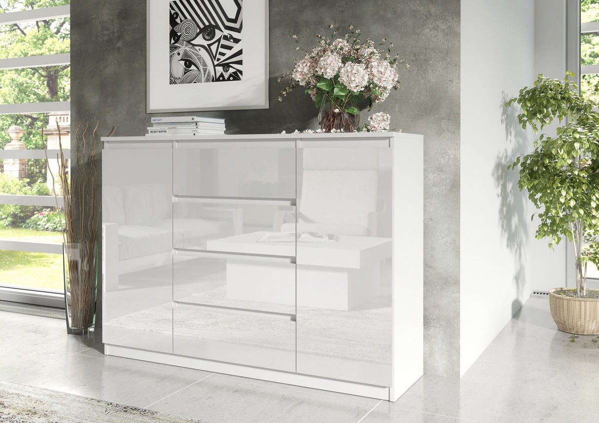 KOMMODE Weiß, Hochglanz 139/102/39 - Weiß Hochglanz/Weiß, Holzwerkstoff (139/102/39cm) - RAUMHIRSCH FURNITURE